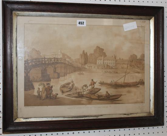 After Thomas Rowlandson aquatint of Hampton Court Bridge